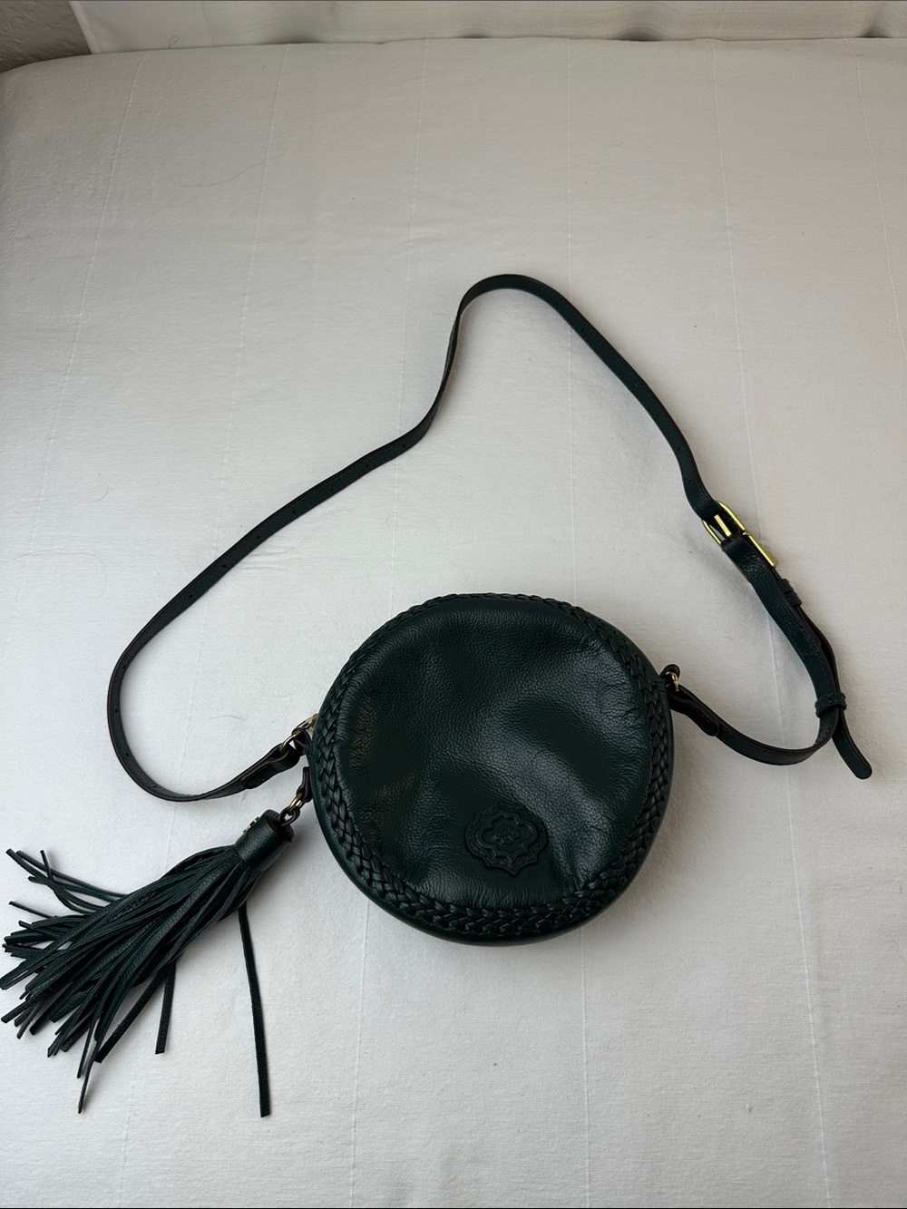 orYANY Dark Green Round Leather Crossbody with Tassel